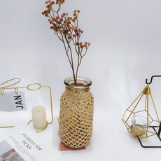 Charm Living室內藤編玻璃花瓶 H00179, 黃色