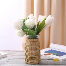 참리빙 室內裝飾 藤編玻璃透明花瓶 H00158, 混色