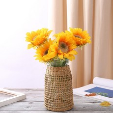 CHAMLIVING 家居裝飾藤編透明玻璃花瓶 H00159, 混合色