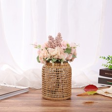 Chamliving 家居藤編玻璃透明花瓶 H00163, 混色