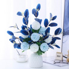 Sense Life 餐桌 辦公室 室內裝飾 人造花 + 花瓶 套組, 15 混合顏色(人造花), 花瓶(白色)