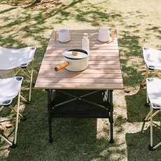 접이식 야외 캠핑 롤 테이블, 우드 + 블랙