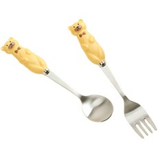 Bogen 韓國製 嬰幼兒用 Cocomie 小熊套組, 淺黃色, 湯匙 + 叉子