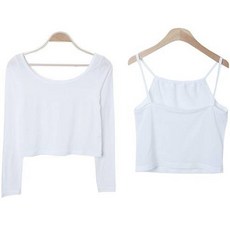 시크블랙 여성용 파인투 슬림핏 오프숄더 무지 티셔츠 + 밴딩 끈나시 세트 cpset2538k31