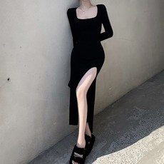 비비에모 가엘 U넥 옆트임 슬림핏 롱 원피스 02639