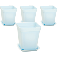 Merry Guild 多肉植物方形迷你花盆8種 + 底盤8件組, 藍色