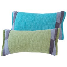 SARANG YEGAM 棉質拼接蕎麥枕 2入, 天藍色+綠色, 1組