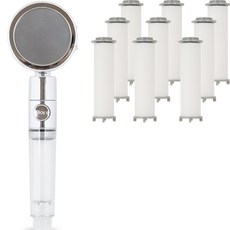 Roope 強力增壓三段式一鍵開關濾芯蓮蓬頭+替換濾芯 9入組, 1組