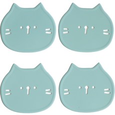 ade.l 貓咪矽膠杯墊 4入, 薄荷綠, 1套