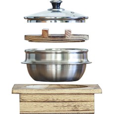 KINGSENS 不鏽鋼三層電磁爐砂鍋 + 木蓋 + 玻璃蓋 + 木質鍋墊組合, 17厘米, 1個