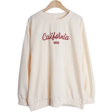 플랜데이 여성용 루즈핏 데일리 캘리포니아 자수 레터링 맨투맨