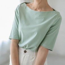 여성용 난달 7부 소매 보트넥 티셔츠