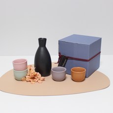 月鹽 韓國產陶瓷德利酒瓶 霧面粉彩 + 4款酒杯組, 1套, 酒瓶 + 4款酒杯