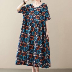 아이엠몽 여성용 통기성 플라워 패턴 반팔 롱 원피스 누나파