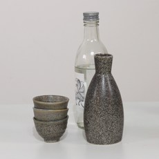 月鹽 韓國製 陶瓷 螺旋酒瓶組 深灰色, 酒瓶 + 酒杯 3入, 1套