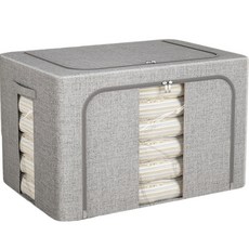 Meo 附支架加厚亞麻衣物棉被收納箱, 灰色, 66L, 1個