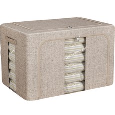 MEO 附支架加厚亞麻衣物棉被收納箱, 米色, 1個