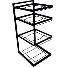 可調節高度鍋具平底鍋4層收納架 伸縮款, 黑色, 1個
