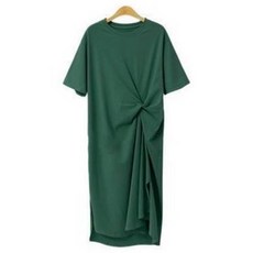 女款寬鬆版型扭結亮點長版洋裝 含大尺碼, 綠色