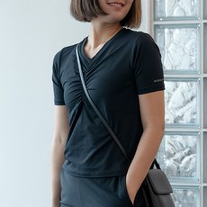 韓國 DURAN 女款空氣感Sorona抓皺V領短袖T恤 DTF3S-3047