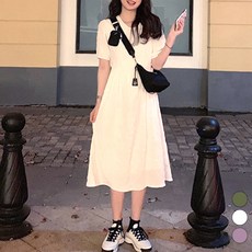 Paperments 甜美色彩混搭圓領中長版洋裝 02232, 白色