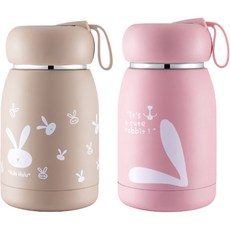 몬테로 토끼 미니 어린이 초등생 보온 보냉 텀블러 2종 세트, 핑크, 베이지, 320ml, 2개