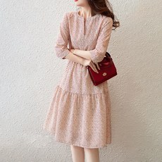 Paperments 優雅的V領小圓點7分袖連身裙 04008, 紅色