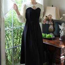 페이퍼먼츠 로멘티 여성스러운 둥근 카라 진주 장식 복고풍 원피스 04045 빅사이즈 포함