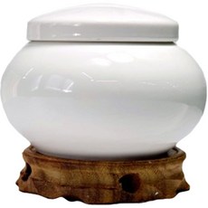 月光白瓷罐 500g+原木底座, 1組