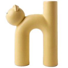 Leovince 貓咪室內裝飾擺飾品 花瓶, 霧面亮黃色