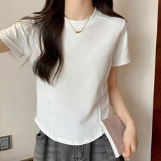 Paperments 女款剪裁線條簡約圓領日常短袖T恤 04112