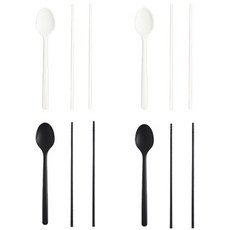 Mono矽膠餐具4人組, 白色 + 黑色, 湯匙 4p + 筷子 4p