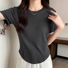 Paperments 女款剪裁線條簡約圓領日常短袖T恤 04112