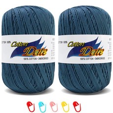 Knitt Cotton Date 編織線 75g 2入 + 記號環 5入 組, 970 牛仔藍, 1套