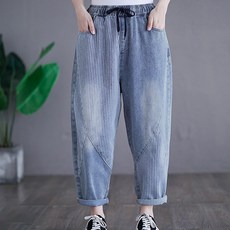 ATTERLIC 女性條紋大尺碼前口袋丹寧牛仔褲 01875