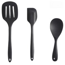 Seven Kitchen Mono 矽膠大號料理工具3件組, 黑色, 刮刀 + 飯勺 + 大號鍋鏟, 1個