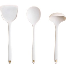 Seven Kitchen 單一矽膠大型烹飪用具3件組, 白色, 鍋鏟 + 料理勺 + 湯勺, 1套