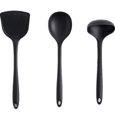 Seven Kitchen 單一矽膠大型烹飪用具3件組, 黑色, 鍋鏟 + 料理勺 + 湯勺, 1套