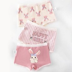 粉紅兔印花四角棉質兒童內褲 3件組