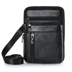 CAPACCI 運動風男士皮革迷你斜背包 YB_G1413, 黑色