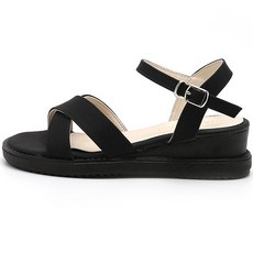 JACK&JILL 女款交叉綁帶楔型跟涼鞋 JB3358, 黑色, 250