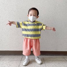 아이크레용 아동용 통기성 볼드 스트라이프 반팔 티셔츠