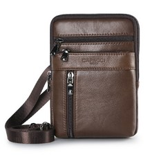 CAPACCI 運動風男士皮革迷你斜背包 YB_G1413, 棕色