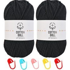 니뜨 코튼돌실 50g x 2p + 단수링 5p 세트, 1세트, 23 블랙(뜨개실), 랜덤발송(단수링)