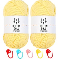 니뜨 코튼돌실 50g x 2p + 단수링 5p 세트, 1세트, 3 파스텔옐로우(뜨개실), 랜덤발송(단수링)