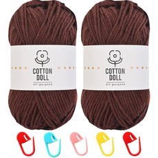 니뜨 코튼돌실 50g x 2p + 단수링 5p 세트, 1세트, 38 다크브라운(뜨개실), 랜덤발송(단수링)