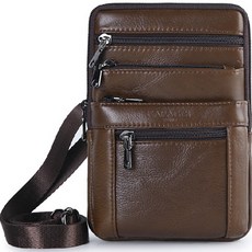 CAPACCI 男士運動皮革迷你斜背包 肩背包 腰包 YB_G1411, 棕色