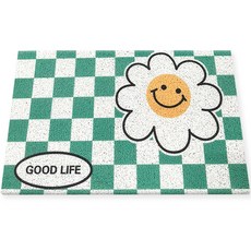 HuamMakes 咖啡廳 餐廳 玄關 戶外 Kitsch風 線圈門墊, 綠色棋盤格雛菊