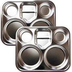 基本款不鏽鋼4格盾牌造型餐盤 2入, 銀色, 2個