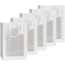 Mihwabujang 牛皮紙花朵花盆植物禮物包裝袋 透明窗手提袋 02 長方形 小, 白色, 5個